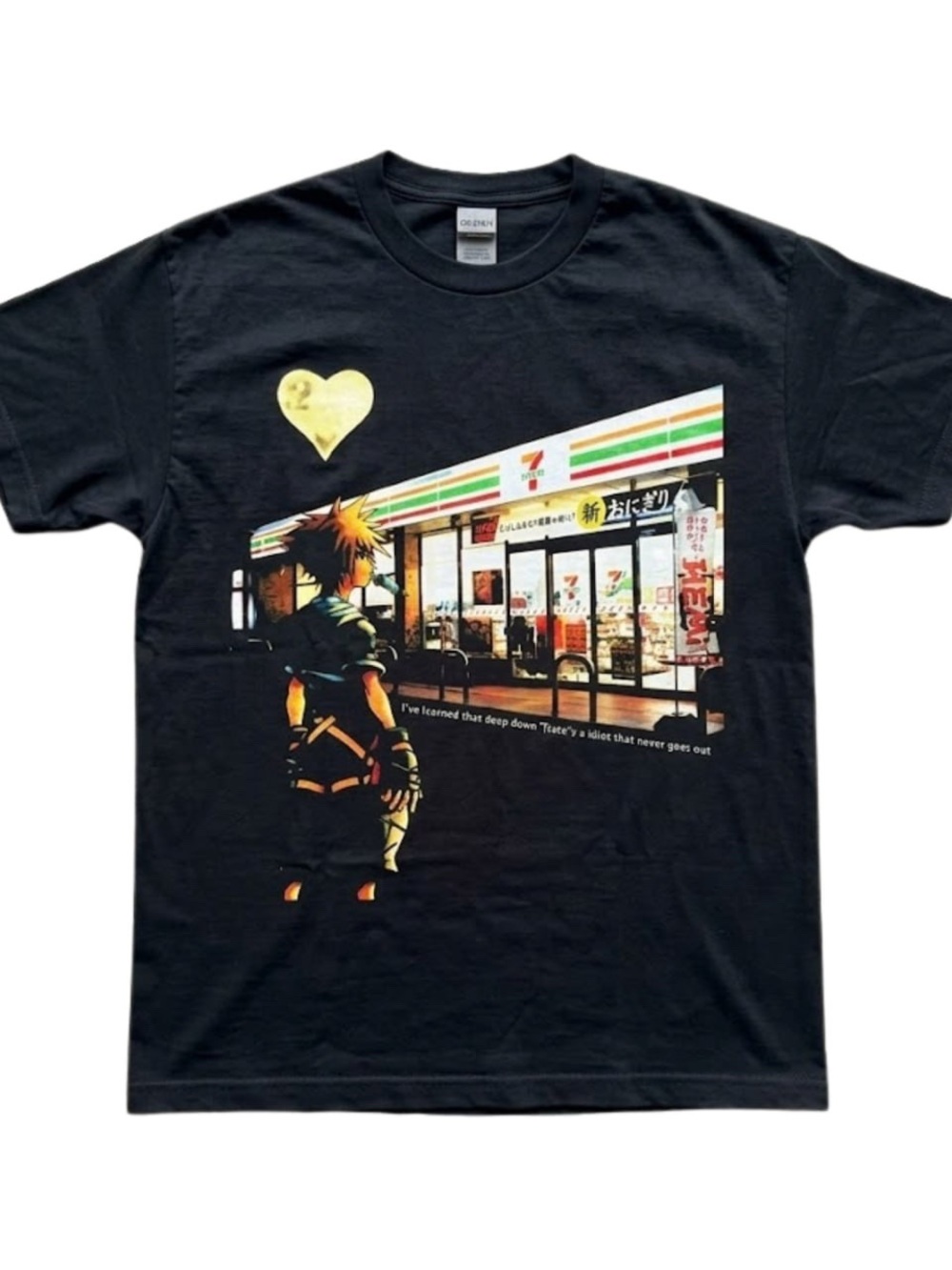 Black Graphic T-Shirt with Convenience Store Anime Print